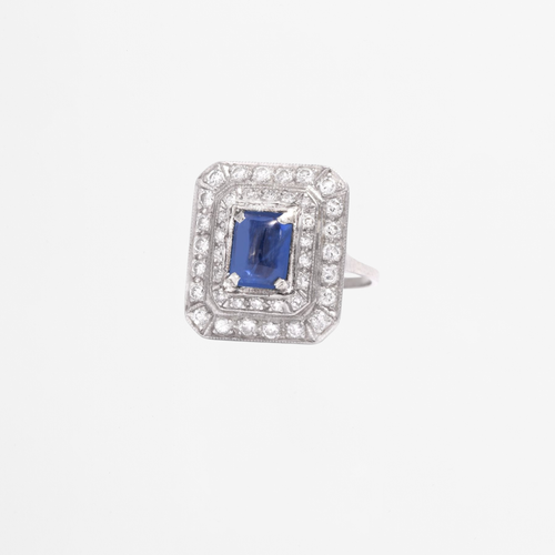 "Joséphine" Bague Art Déco en platine, saphir et diamants