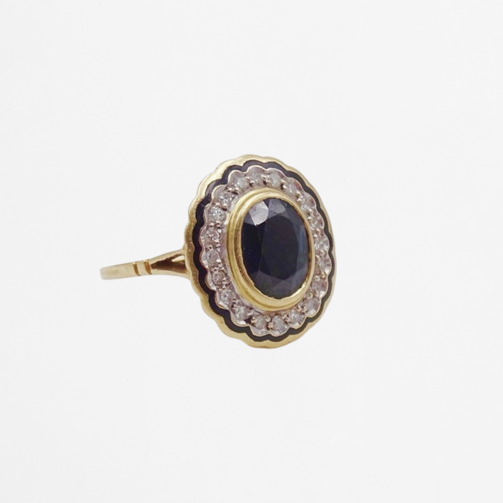 Bague Marguerite en or jaune, saphir et diamants
