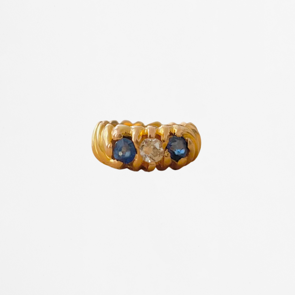 Bague Jonc Trilogie or jaune saphirs et diamant