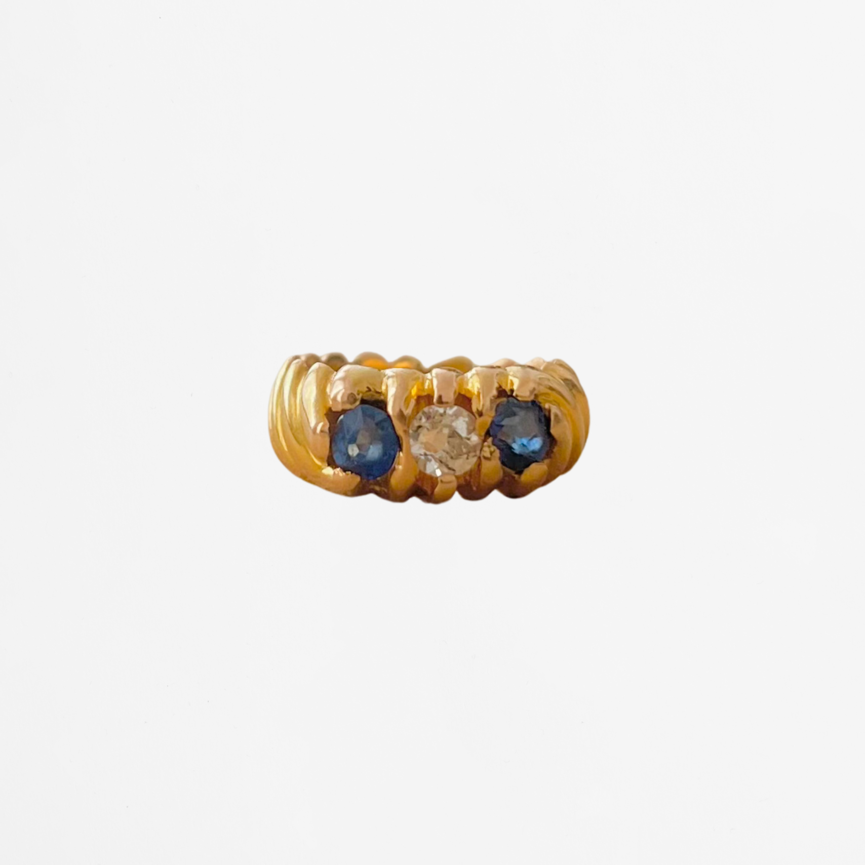 Bague Jonc Trilogie or jaune saphirs et diamant