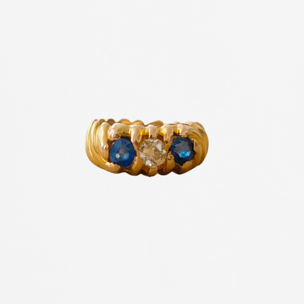 Bague Jonc Trilogie or jaune saphirs et diamant