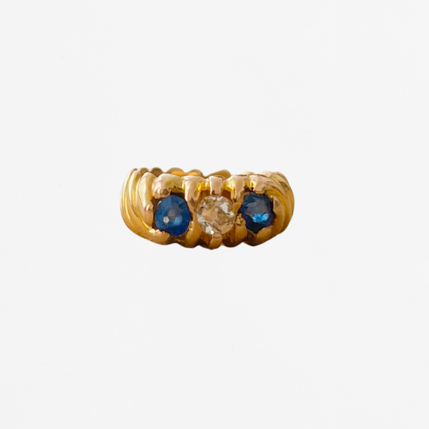 Bague Jonc Trilogie or jaune saphirs et diamant