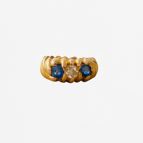 Bague Jonc Trilogie or jaune saphirs et diamant