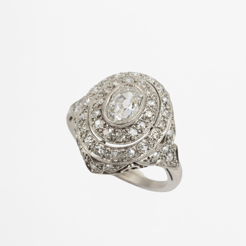 "Augustine" Bague Dôme art déco en platine et diamants