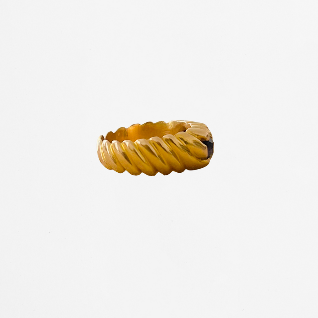 Bague Jonc Trilogie or jaune saphirs et diamant