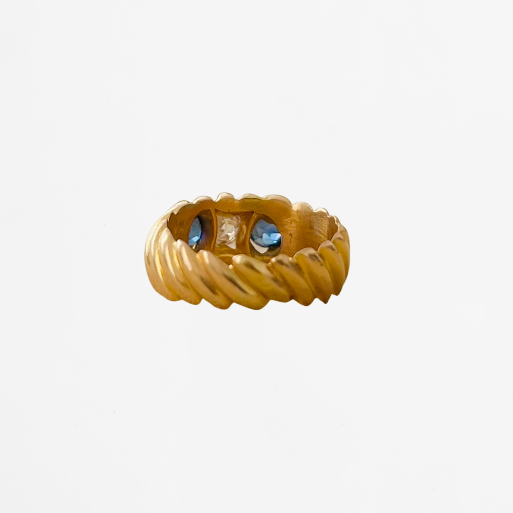 Bague Jonc Trilogie or jaune saphirs et diamant