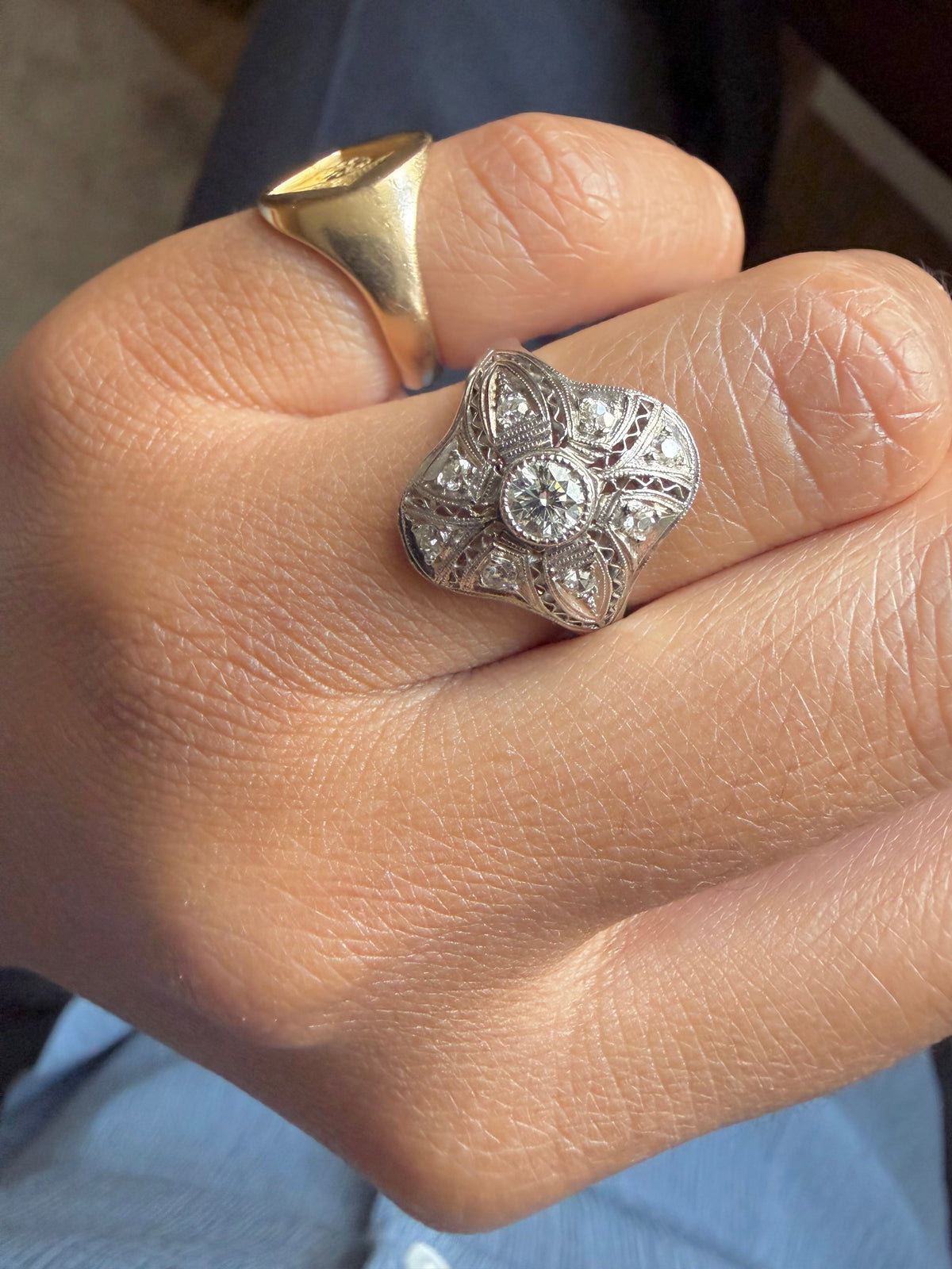 "Angelique" Bague art déco en platine et diamants
