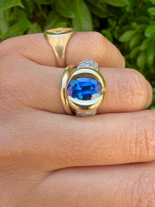 "Léonie" Bague Jonc en or jaune, or blanc saphir et diamants