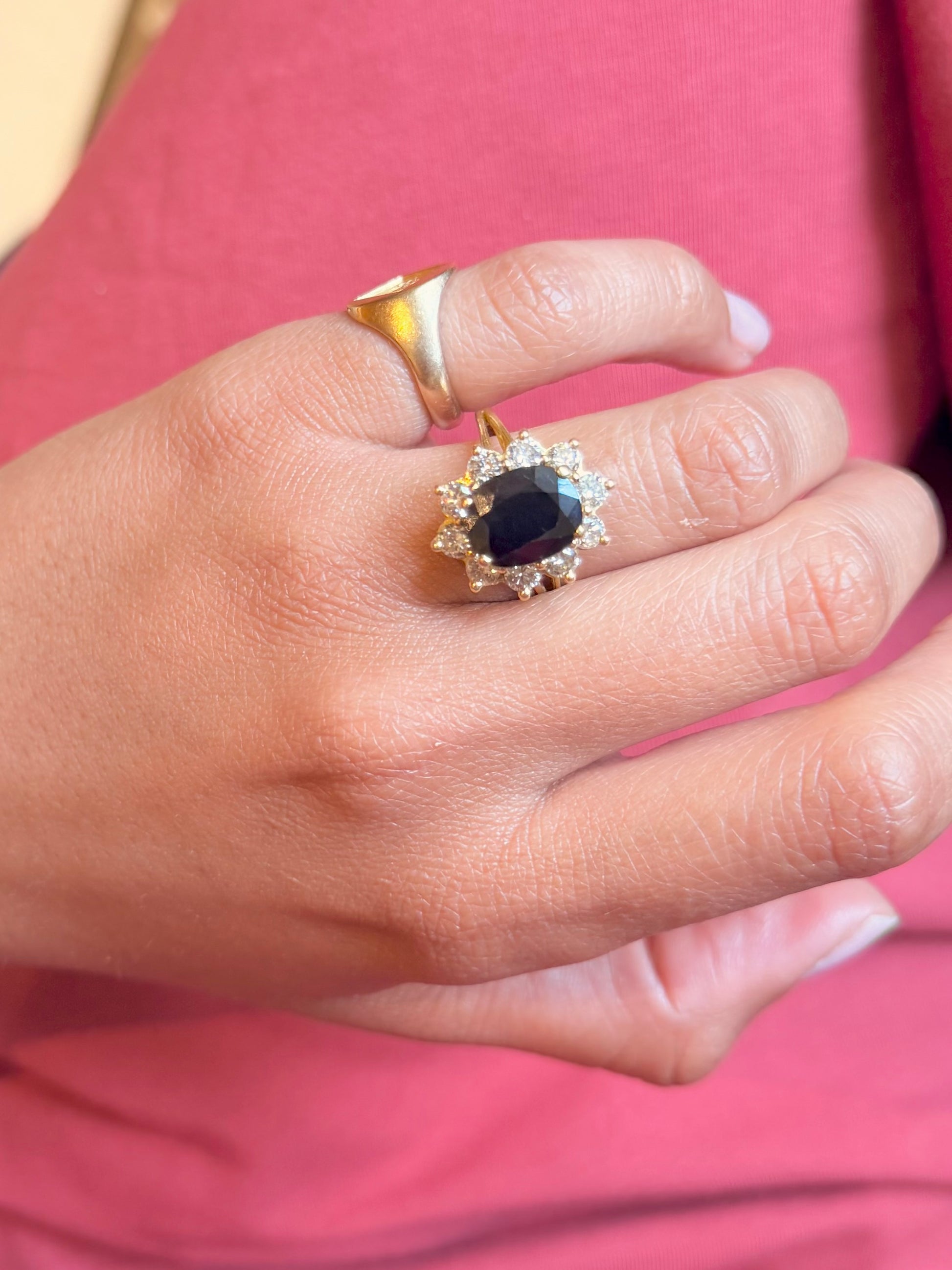 "Cécile" Bague Marguerite en or jaune, saphir et diamants