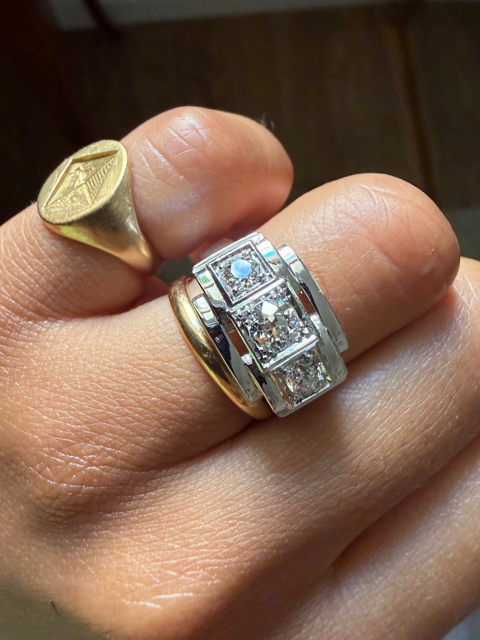"Justine" Bague Tank en platine et diamants