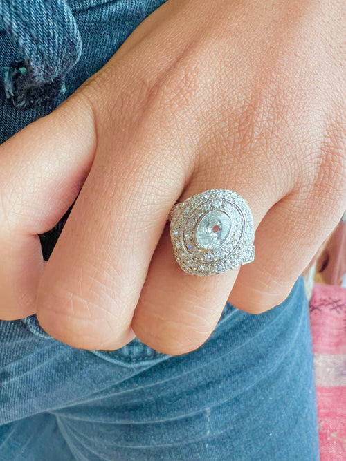 "Augustine" Bague Dôme art déco en platine et diamants