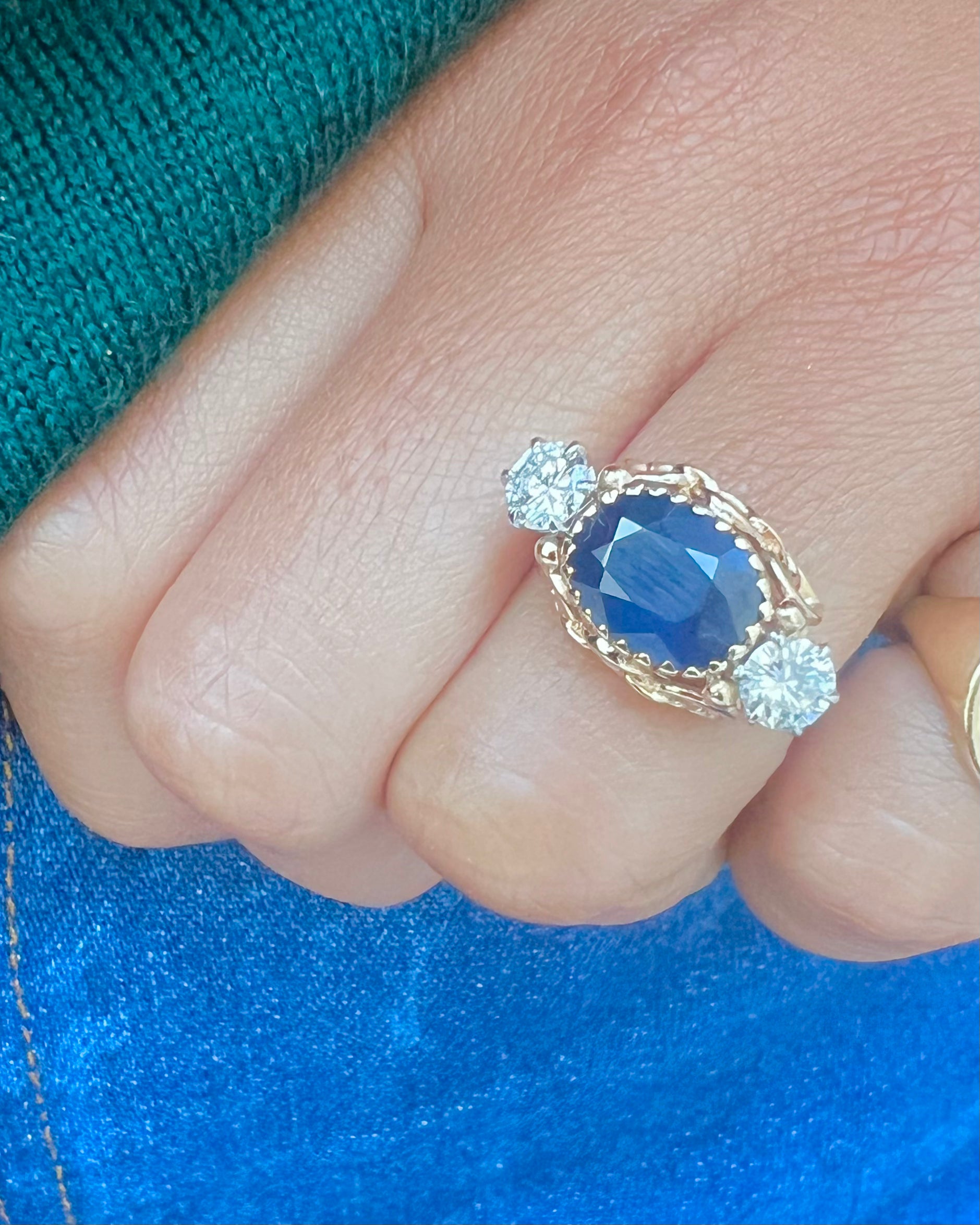 "Eugénie" Bague Tank en or rose, saphir et diamants