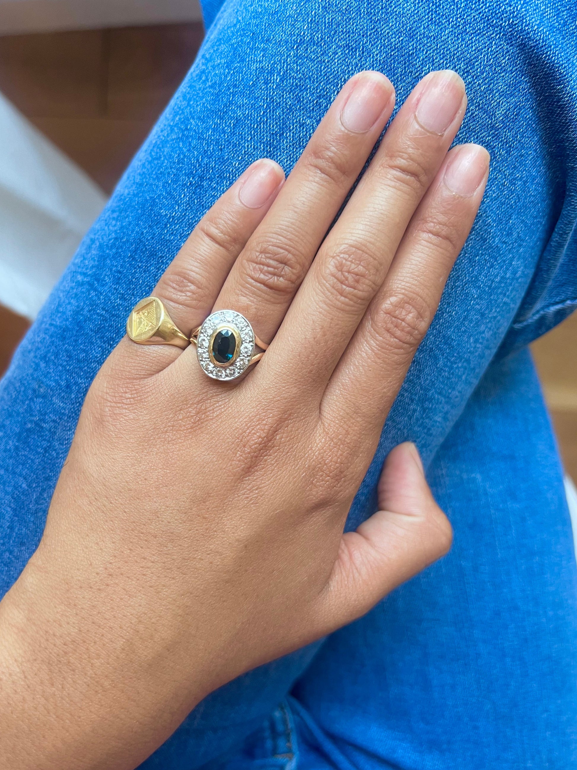 "Amanda" Bague Pompadour en or rose, saphir et diamants