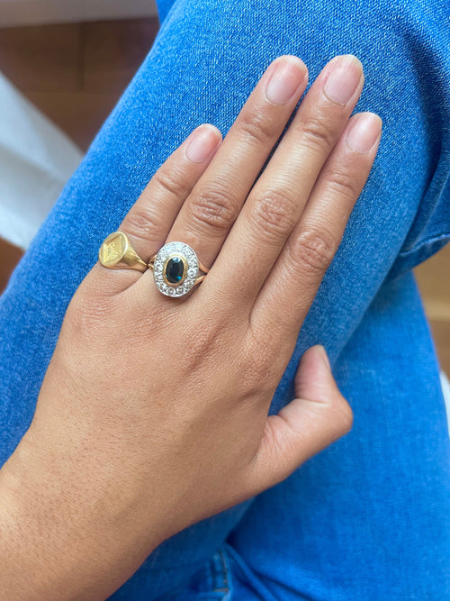 "Amanda" Bague Pompadour en or rose, saphir et diamants