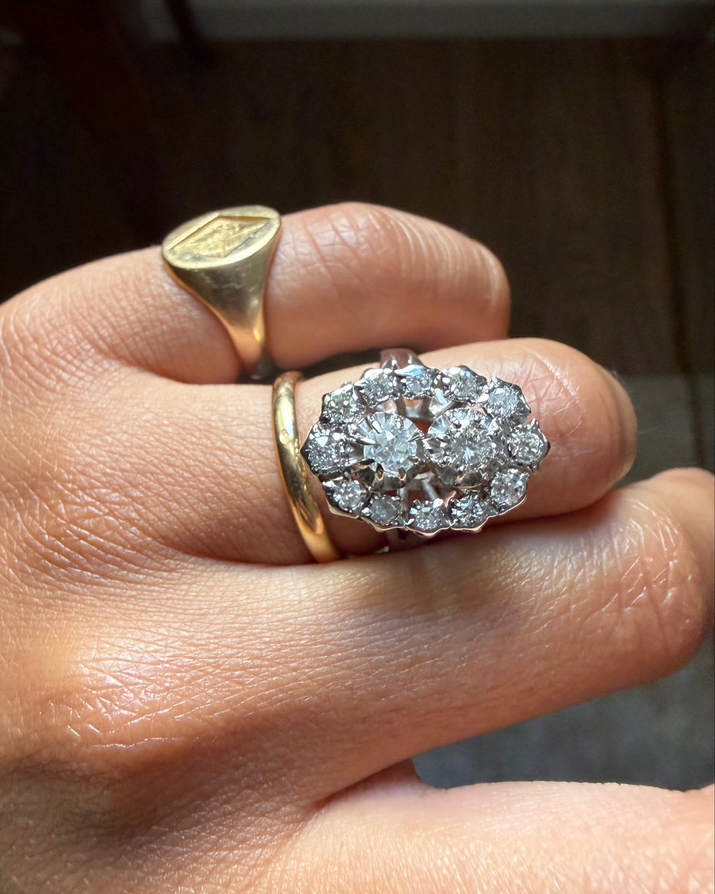 "Romane" Bague Navette en or blanc et diamants