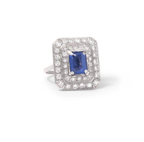 "Joséphine" Bague Art Déco en platine, saphir et diamants