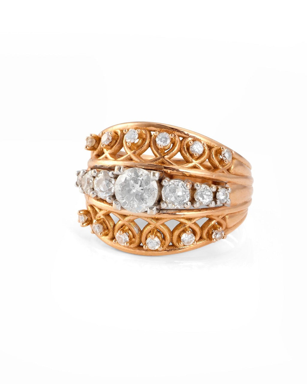 "Alix" Bague Dôme en or rose et diamants