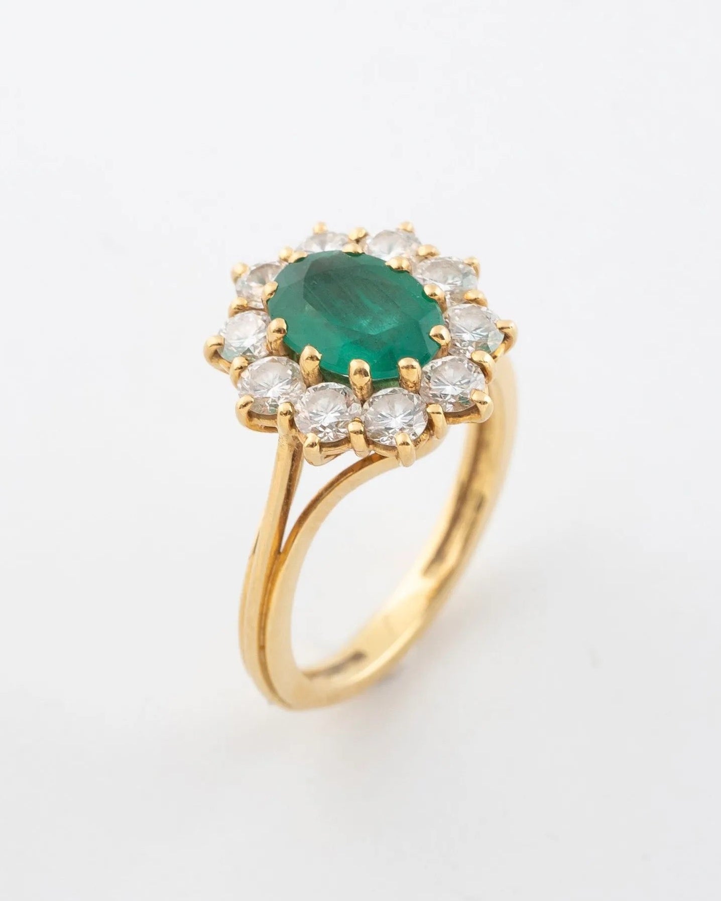"Lucile" Bague Marguerite en or jaune émeraude et diamants