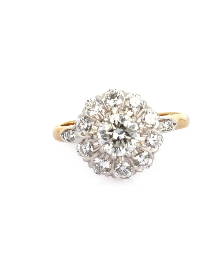 "Gabrielle" Bague Marguerite en or jaune, or blanc et diamants