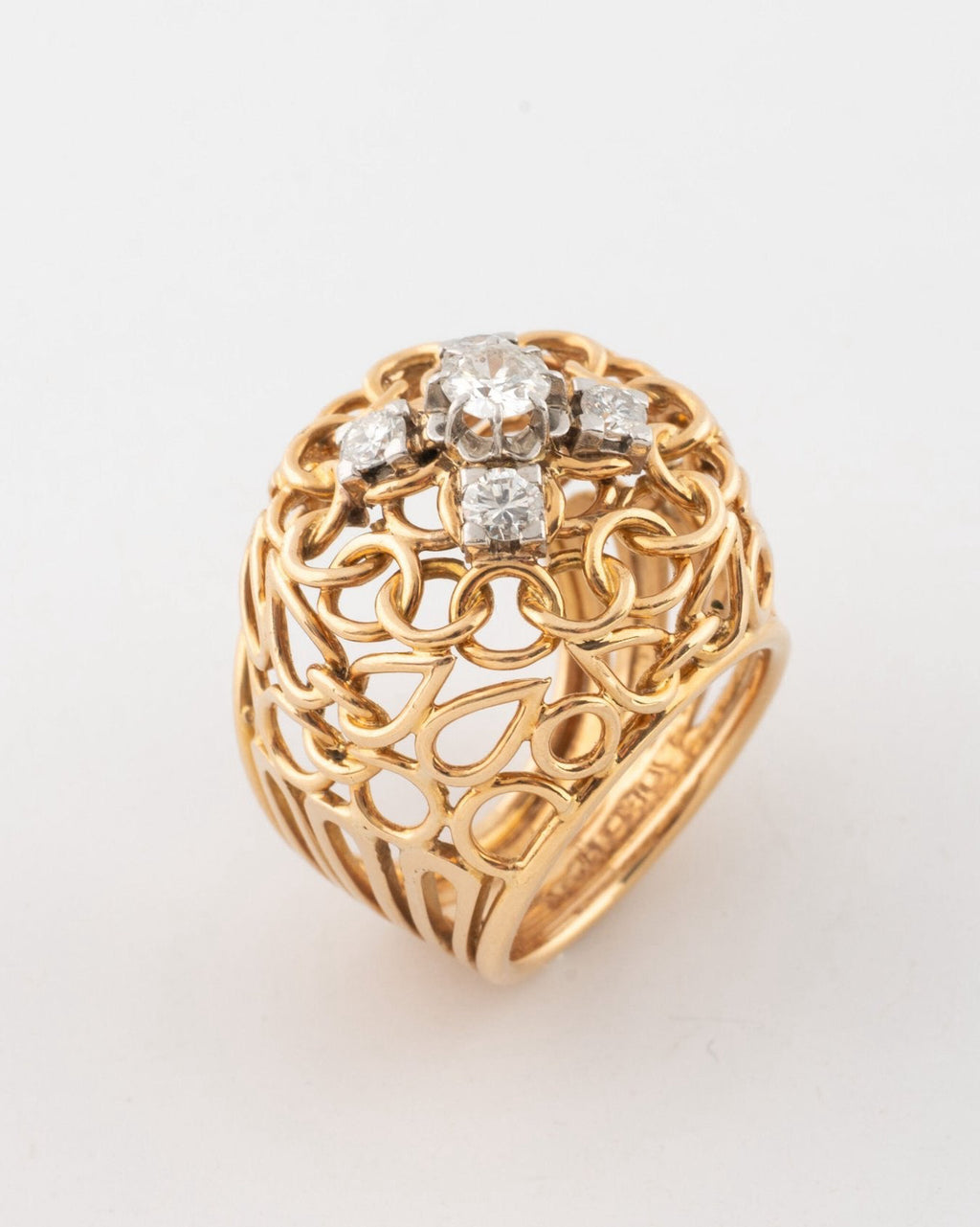 " Sultane" Bague Cocktail en or jaune, platine et diamants