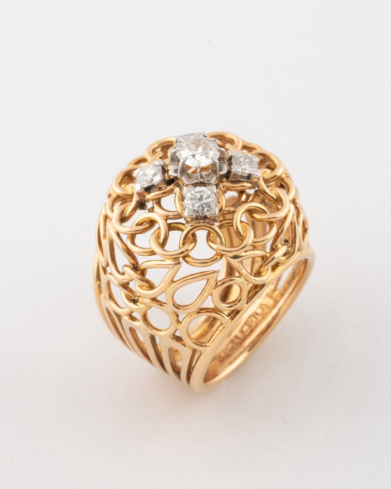 " Sultane" Bague Cocktail en or jaune, platine et diamants