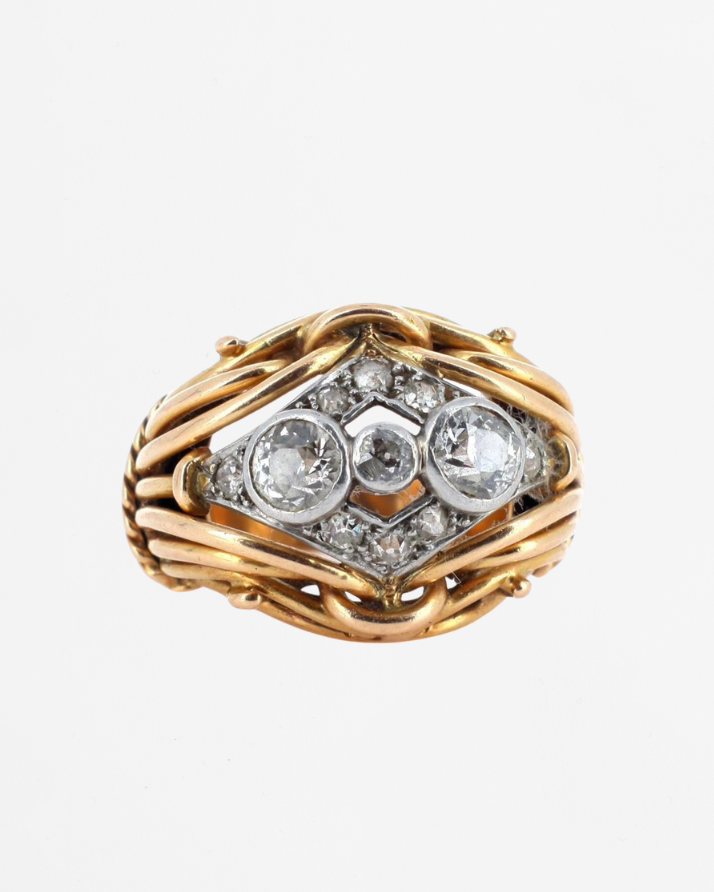 "Dalida" Bague Dôme en or jaune, platine et diamants
