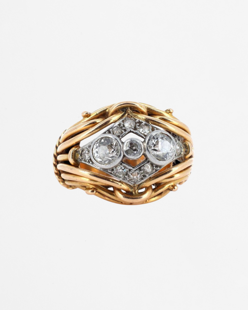 "Dalida" Bague dôme en or jaune, platine et diamants