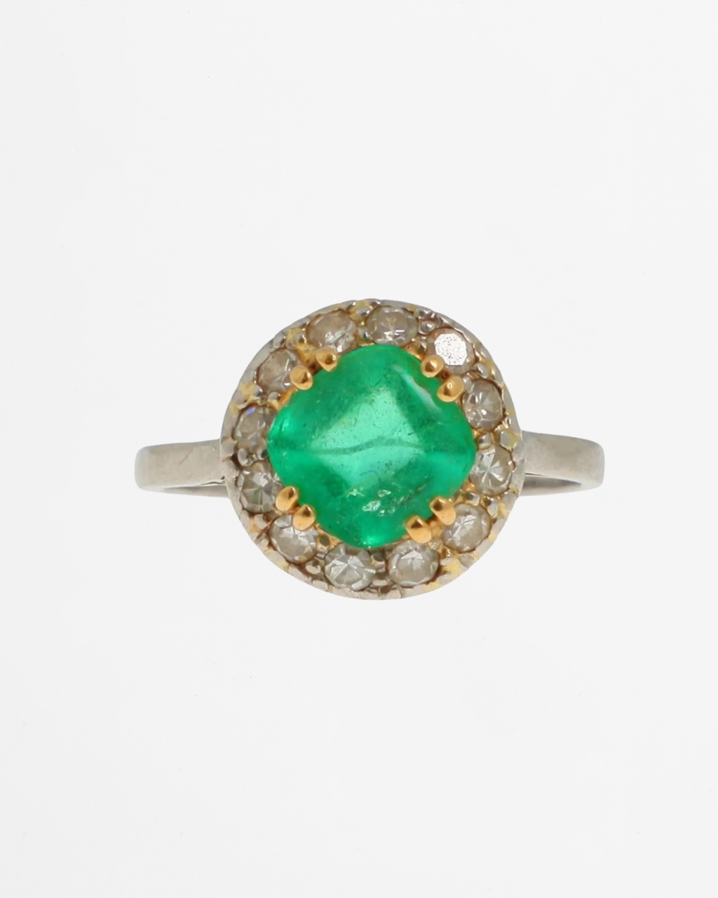 "Ambre" Bague en platine émeraude et diamants