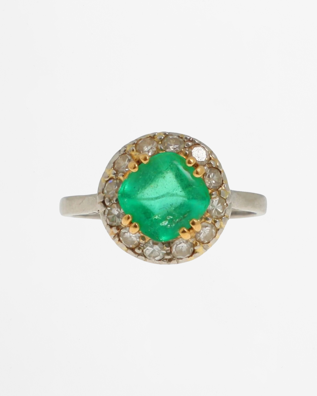 "Ambre" Bague en platine émeraude et diamants
