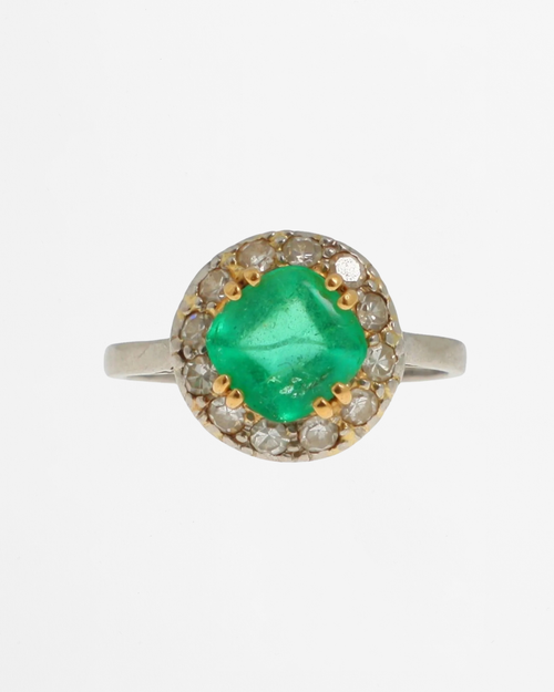 "Ambre" Bague en platine émeraude et diamants