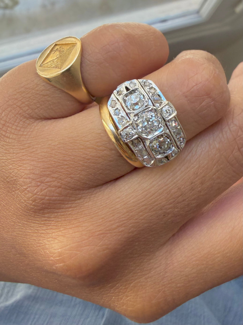 « Adèle » Bague Bandeau Art déco en or blanc et diamants