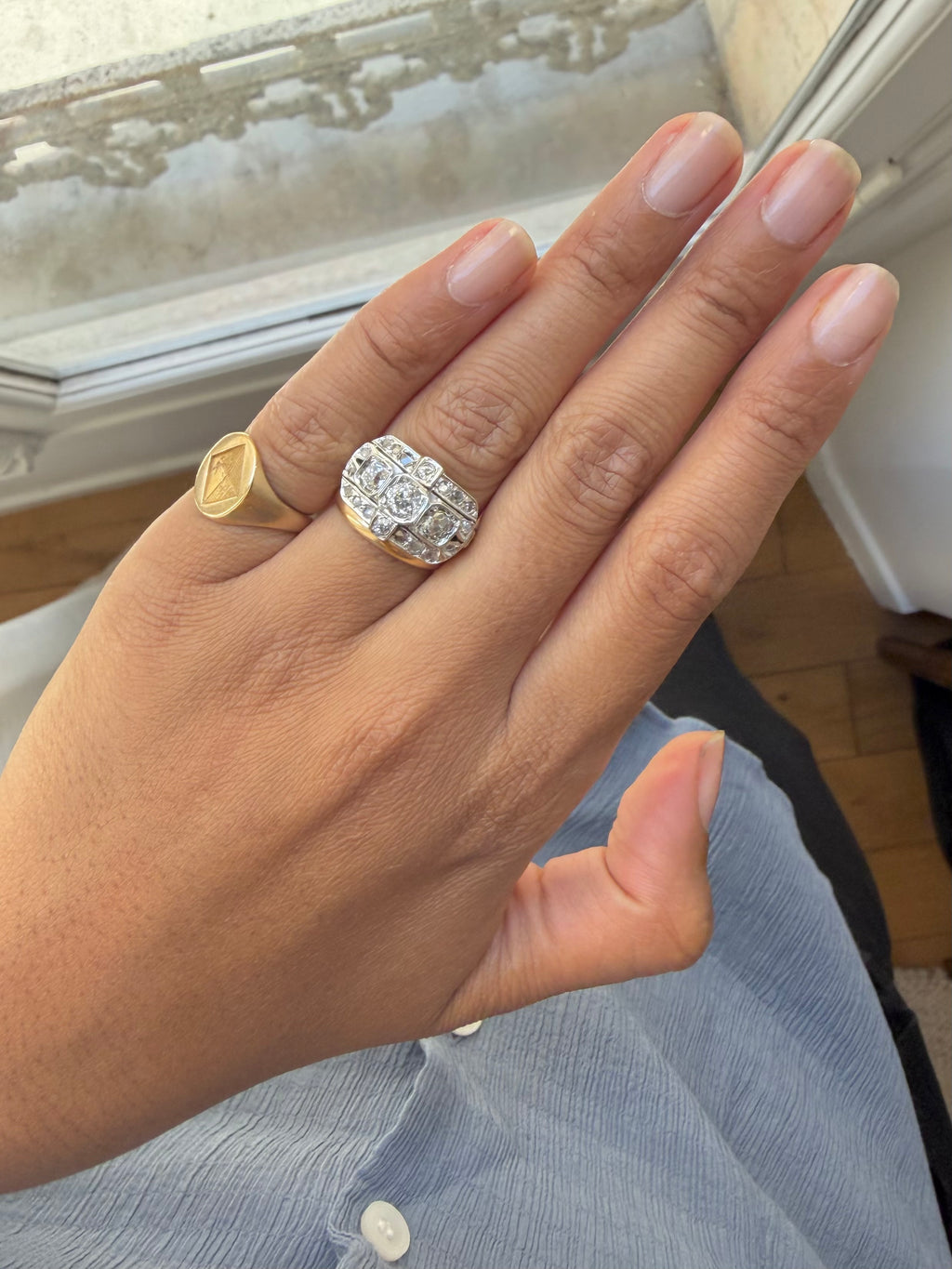 « Adèle » Bague Bandeau Art déco en or blanc et diamants