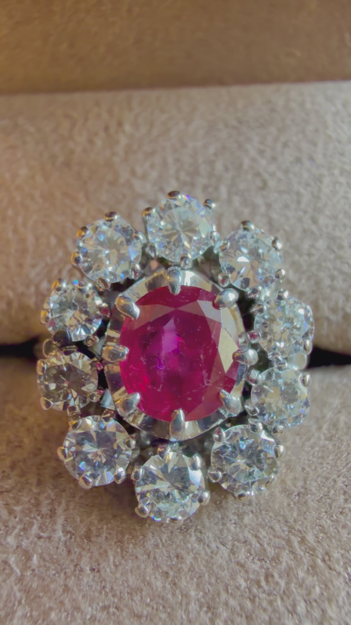 "Perrine" Bague Pompadour en or blanc rubis et diamants