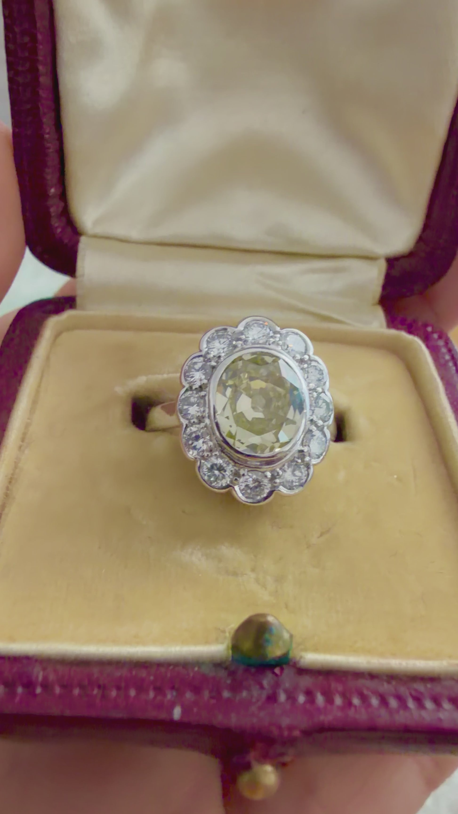 « Amicie » Bague Pompadour, en platine diamant jaune et diamants